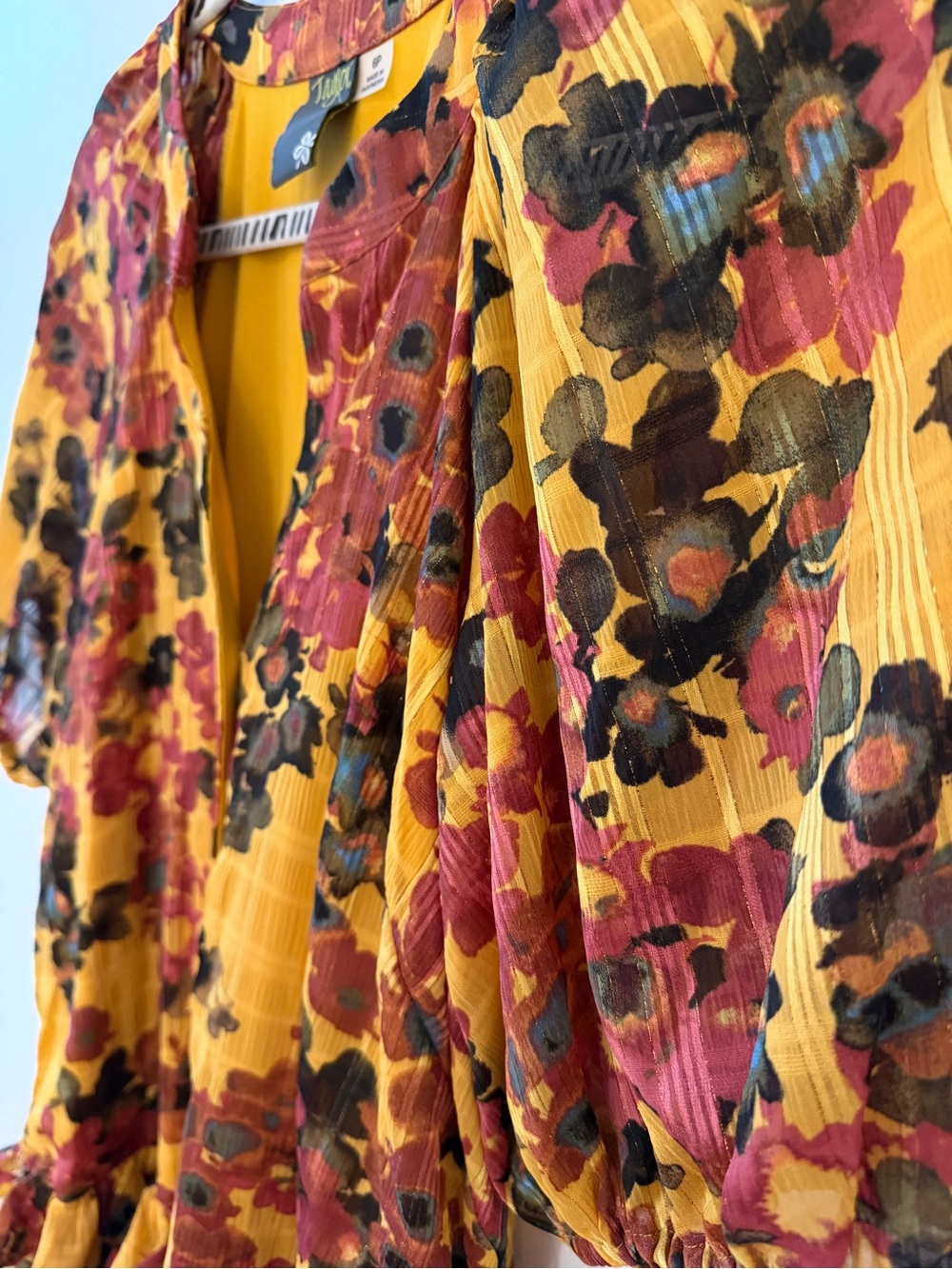 Yellow, Pink & Gold Floral Ruffle Tiered Midi Dress